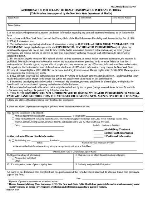 Hipaa Release Form Ny Fillable Printable Forms Free Online