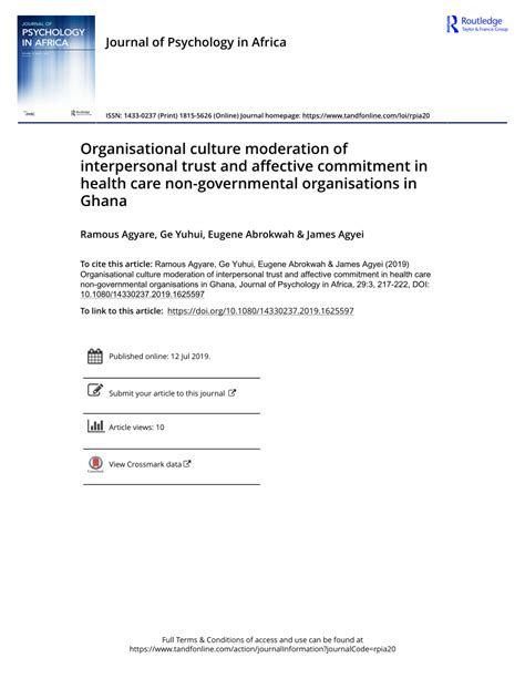 PDF Organisational Culture Moderation Of Interpersonal Trust And Affective Commitment In
