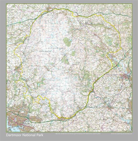 Dartmoor National Park Map Paper Laminated Size 80 X 82 Cm Approx