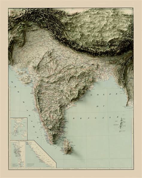 India Map India Relief Map India Vintage Map India Topo Etsy