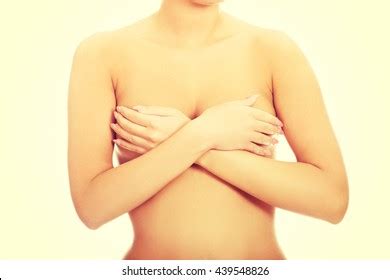 Beautiful Slim Woman Covering Her Breast Stock Photo 357434213