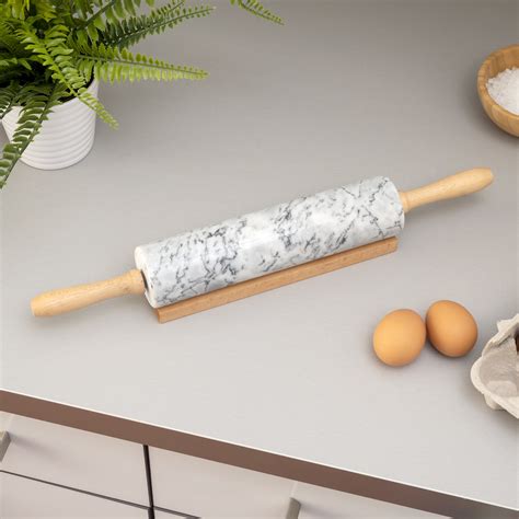 Marble Rolling Pin With Easy Grip Handles And Display Stand White