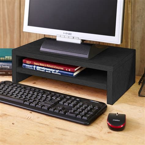 Eco 2 Tier Computer Monitor Stand Tv Shelf And Laptop Risers Black