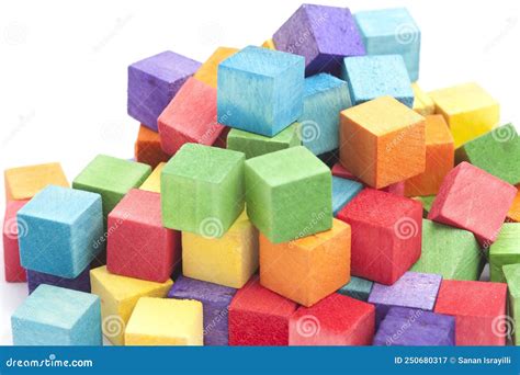 Jumbled Pile Of Multi Colored Wooden Cube Blocks Stock Image Image Of