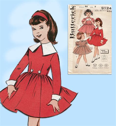 1950s Vtg Butterick Sewing Pattern 9124 Uncut Toddler Girls Dress Sz 3