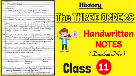 History Chapter 6 Class 11 The Three Orders Handwritten Notes Youtube
