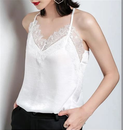 2018 summer spaghetti strap lace top women camisole sexy lace intimates top solid color v neck