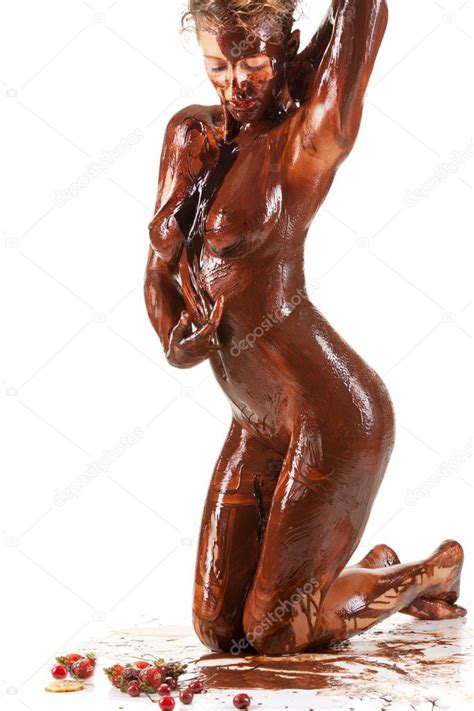 Naked Woman Covered Sweet Cream Chocolate Stock Photo Igorborodin
