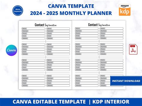 2024 2025 Monthly Planner Canva Template Fully Editable And Customizable