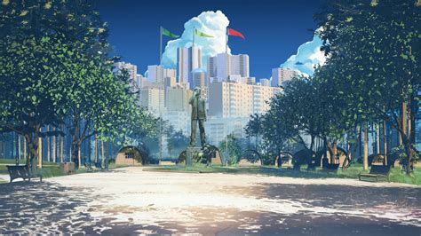 1920x1080 1920x1080 Cityscape Clouds Flag Bench Statue Arsenixc