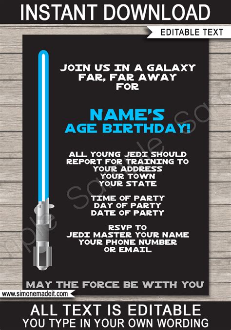 Star Wars Party Invitations Template Printable Birthday Party Invites
