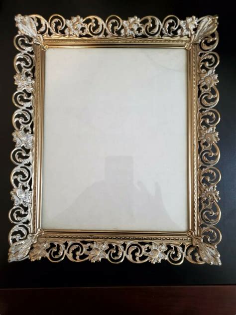 Beautiful Vintage Filigree White Washed Gold Metal 8 X 10 Picture