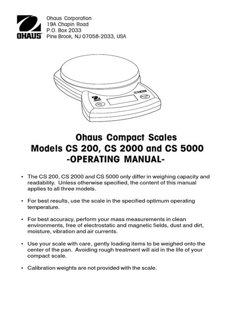 Ohaus Compact Scales Models Cs 200 Cs 2000 And Cs 5000 Operating
