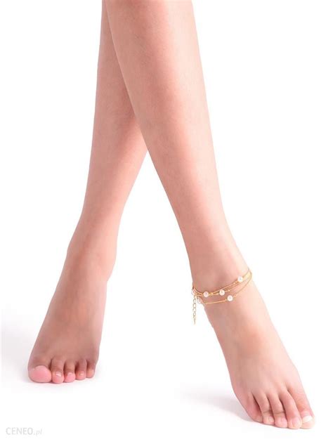 Gold Faux Pearl Layered Chain Link Anklet Ceneopl