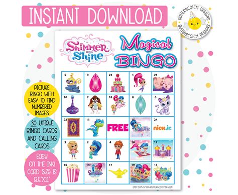 Nick Jr Shimmer And Shine Printable Bingo Cards 30 Different
