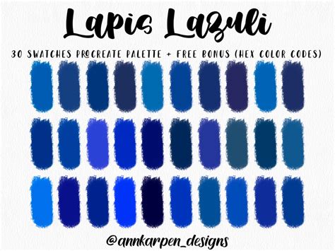 Lapis Lazuli Procreate Palette 30 Hex Color Codes Instant Etsy