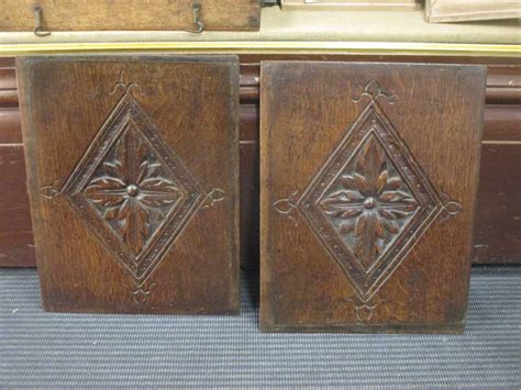 17th Century Pair Of English Lozenge Carved Oak Panels In Cheffins