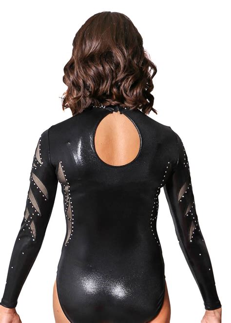 Elise K230 High Neck Leotard In Black With Net Detail And Diamante