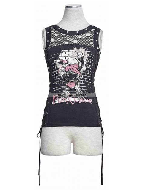 punk rave black gothic punk sleeveless tank top for women