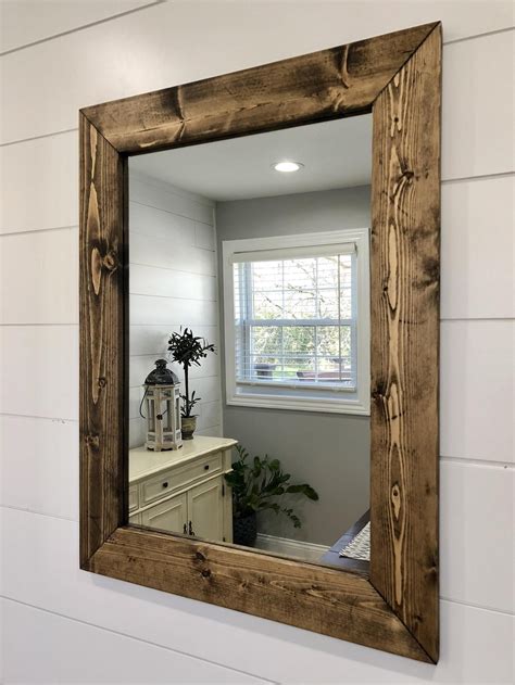 Dark Walnut Mirror Wood Frame Mirror Handmade Rustic Wood Etsy Wood