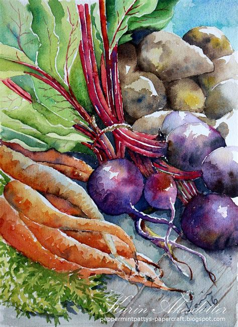 Doodlewash Watercolor Painting By Karin Kesdotter Of Vegetables