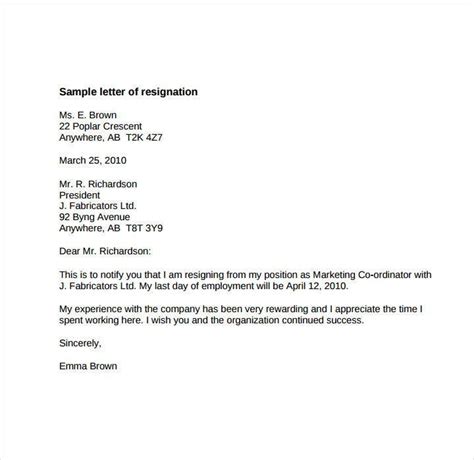 Letter Of Resignation Early Release Sample Resignation Letter