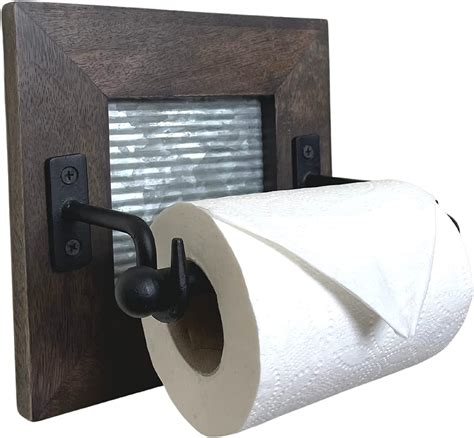 Kotinara Farmhouse Toilet Paper Holder Hard Wood With Galvanized
