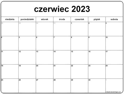 Czerwiec 2023 Bezpłatny Kalendarz Do Druku Kalendarz Czerwiec