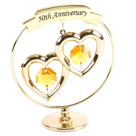 Golden anniversary gifts for a 50th wedding anniversary. 50th Golden Wedding Anniversary Crystal Gift with ...