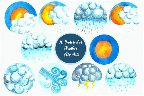 All weather forecast clip art are png format and transparent background. Watercolor Weather Forecast Clip Art ~ Graphic Objects ...