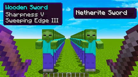 Sharpness V Wooden Sword Vs Netherite Sword Youtube