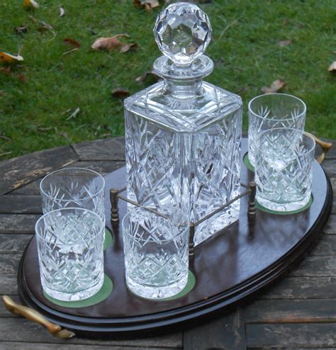 Vintage Lead Crystal Whisky Decanter Set Tray And 6 Glasses Tumblers Royal Doulton 47648