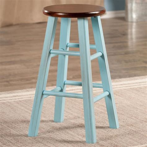Ivy Square Leg Counter Stool Rustic Light Blue And Walnut Winsome Wood