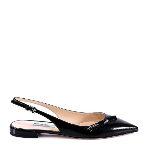 Prada Glossed Textured Leather Slingback Flats In Black Lyst