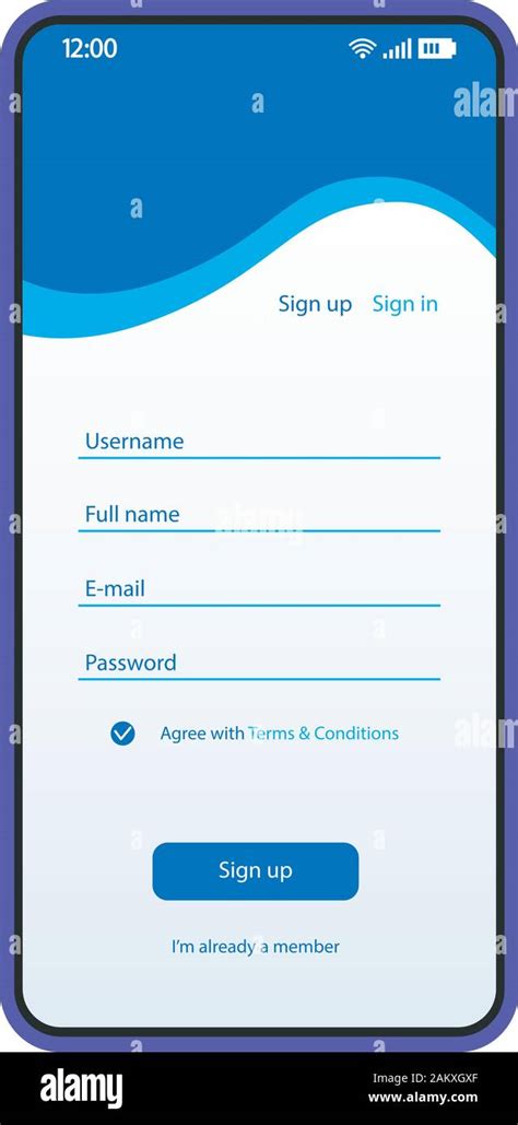 Sign Up Form Smartphone Interface Vector Template Mobile App Blue