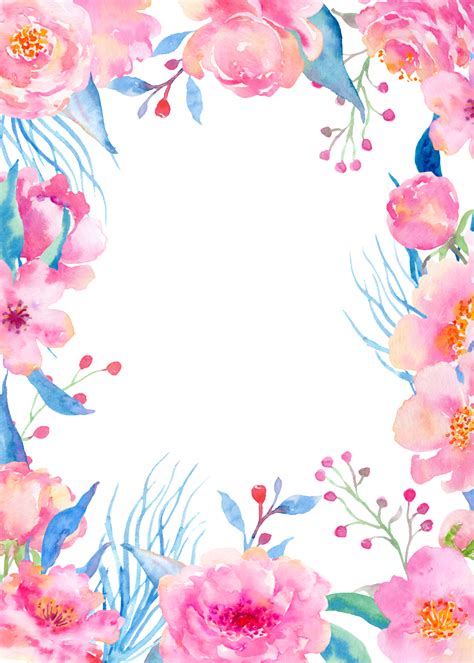 √ Watercolor Flower Border Transparent