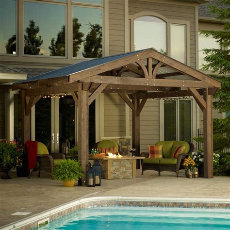 Beefy Wooden Pergola With Corrugated Metal Roof Outdoor Pergola