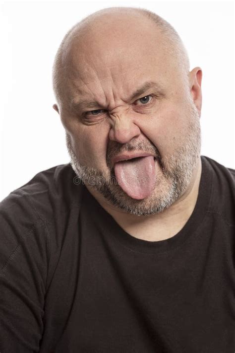 Bald Man With Tongue Hanging Out Close Up Stock Photo Image Of