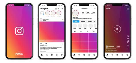 Instagram Mockup App Template Screens On Apple Iphone Vector Set