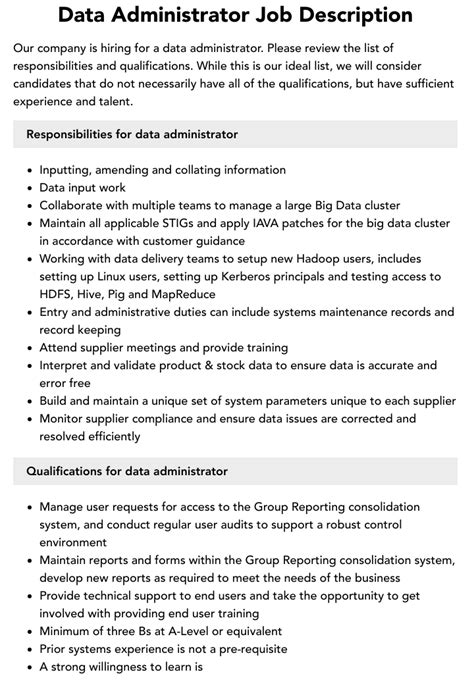 Data Administrator Job Description Velvet Jobs
