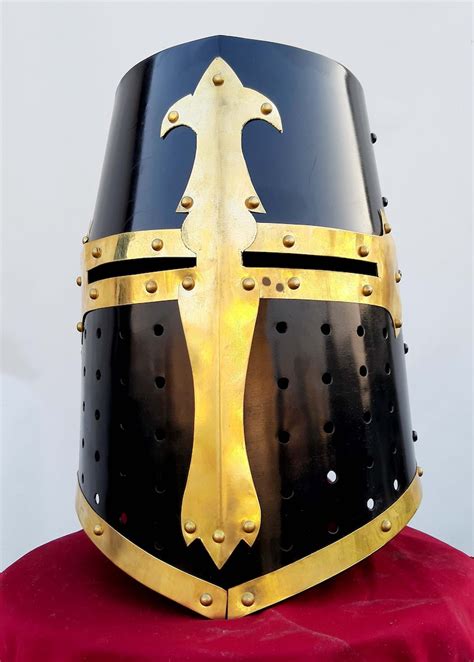 Medieval Crusader Helmet Brass Design Templar Knight Helmet Etsy