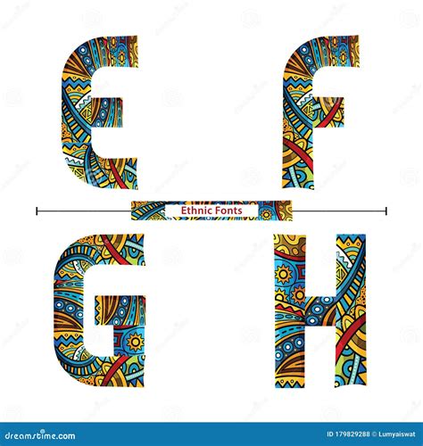 Alphabet Colorful Ethnic Style In A Set Efgh Stock Vector