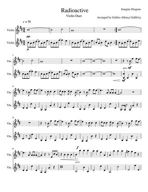 Radioactive Sheet Music For Violin Download Free In Pdf Or Midi