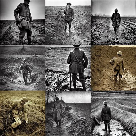 Lost Man Wandering World War 1 Trenches Muddy Ground Stable