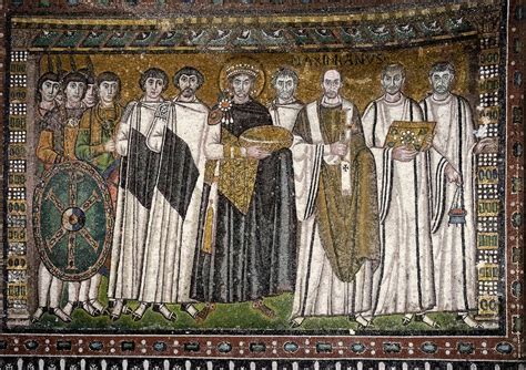 Emperor Justinian And His Attendants Mosaic From The Church Of San