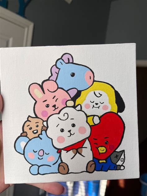 A Cute 6x6 Painting If The Bt21 Gang Small Canvas Paintings Easy