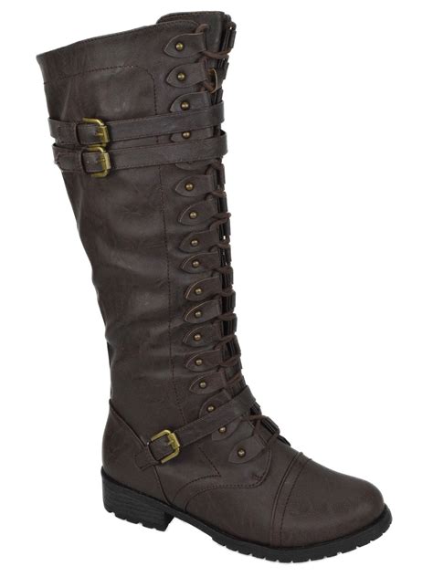 wild diva wild diva lounge women knee high combat army military riding lace up boots timberly