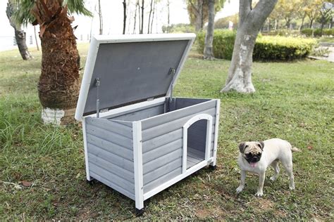 Petsfit Wooden Hinged Roof Dog House Small Gray