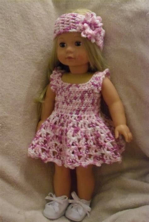 1 simple doll dress by sara sach. Crochet pattern for dress and headband for 18 inch American