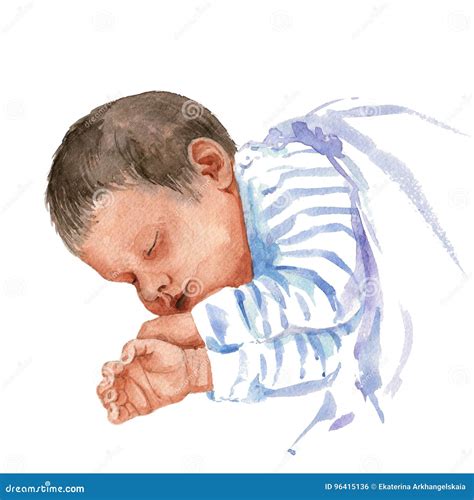 Watercolor Sleeping Baby Stock Illustration Illustration Of Lying
